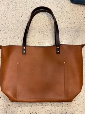 Women's Brown Leather Tote with Dark Brown Handles #14
